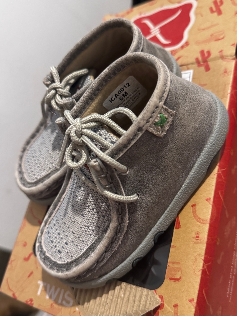 Twisted X Grey Suede & Knit Baby Walker Shoes